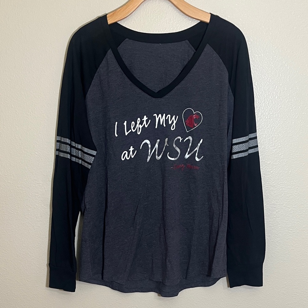 Washington State University WSU Cougar Mom Black Gray Long Sleeve Graphic Tee